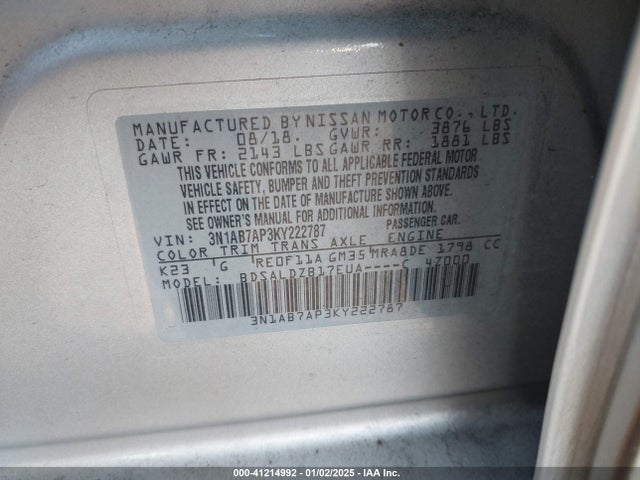 Nissan SENTRA SV 2019 3N1AB7AP3KY222787 Image 9