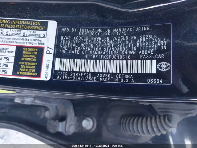 Toyota CAMRY SE 2015 4T1BF1FK9FU018516 Image 9