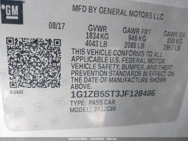 1G1ZB5ST3JF128486 Chevrolet Malibu 1ls