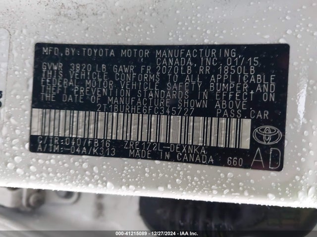 2T1BURHE6FC345727 Toyota Corolla L/le/le Pls/prm/s/s Pls
