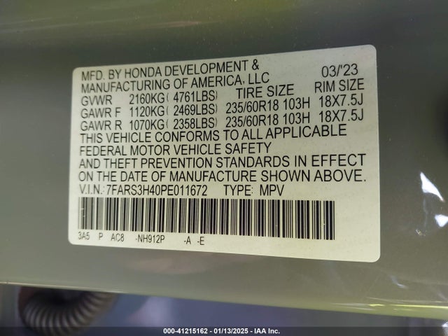 7FARS3H40PE011672 Honda Cr-v Ex 2wd