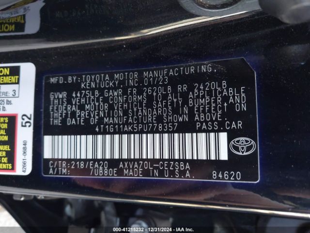 4T1G11AK5PU778357 Toyota CAMRY SE