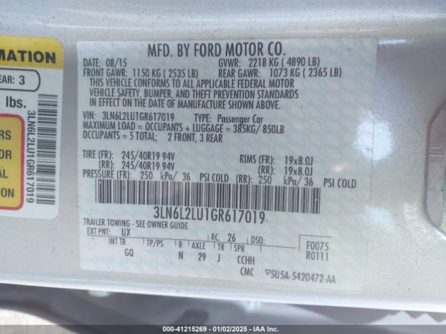 3LN6L2LU1GR617019 Lincoln MKZ HYBRID