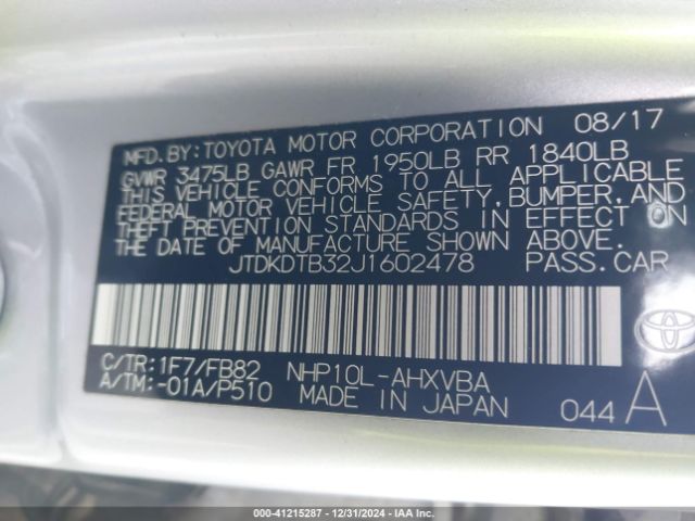 JTDKDTB32J1602478 Toyota Prius C Two