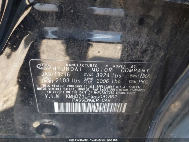 KMHD74LF6HU091862 Hyundai ELANTRA SE