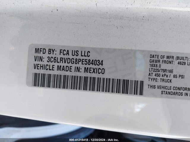 3C6LRVDG8PE584034 RAM Promaster 2500 High Roof 159 Wb