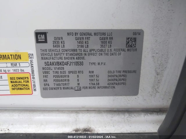 Buick Enclave Leather 2015 5GAKVBKD4FJ110530 Image 9
