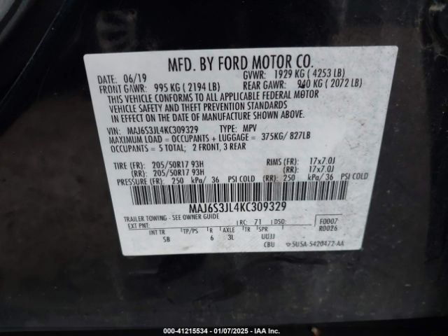 MAJ6S3JL4KC309329 Ford Ecosport Ses