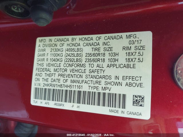 2HKRW1H87HH511161 Honda CR-V EXL