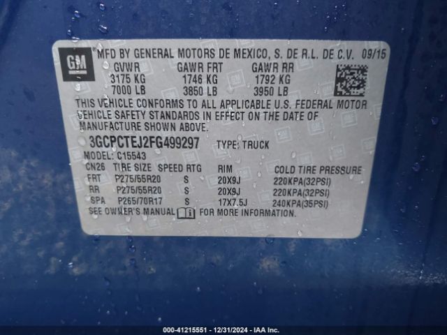 3GCPCTEJ2FG499297 Chevrolet Silverado 1500 High Country