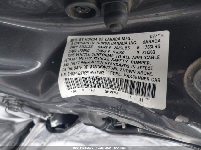 Honda CIVIC EX 2015 2HGFB2F82FH547192 Image 9