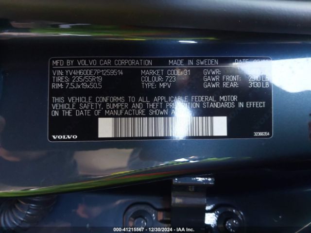 YV4H60DE7P1259514 Volvo Xc60 Recharge Plug-in Hybrid T8 Plus Bright Theme