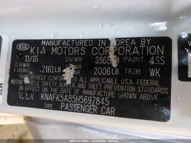 KNAFK5A85H5697845 KIA FORTE LX