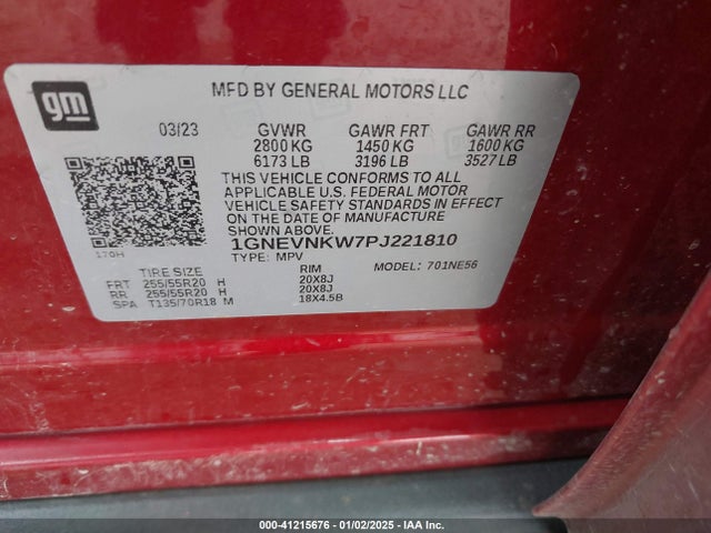 1GNEVNKW7PJ221810 Chevrolet Traverse Awd High Country