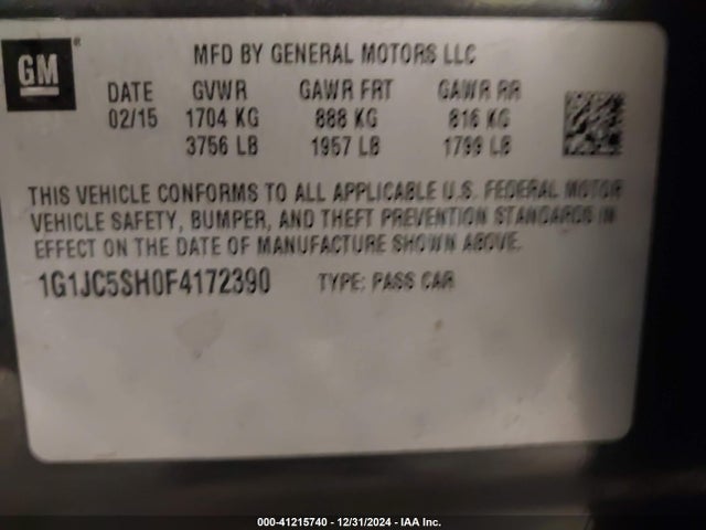 Chevrolet Sonic Lt Auto 2015 1G1JC5SH0F4172390 Image 9
