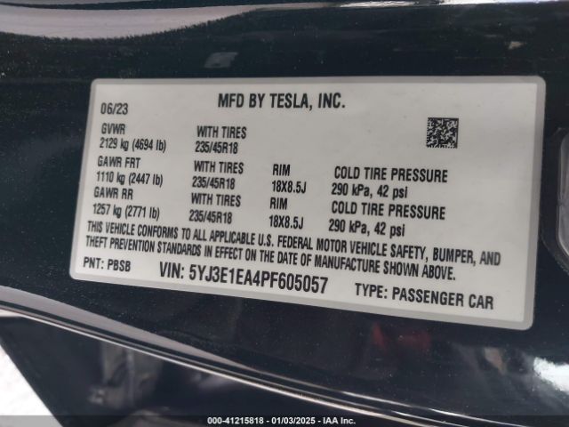 5YJ3E1EA4PF605057 Tesla Model 3 Rear-wheel Drive