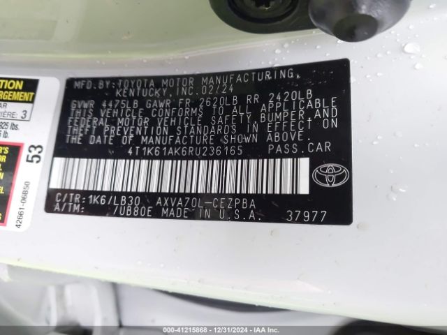4T1K61AK6RU236165 Toyota CAMRY XSE