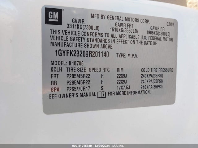 2009 CADILLAC ESCALADE 1GYFK23209R201140 Photo 8