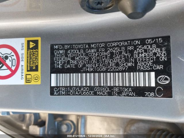 JTHBK1GG8F2202897 Lexus ES 350
