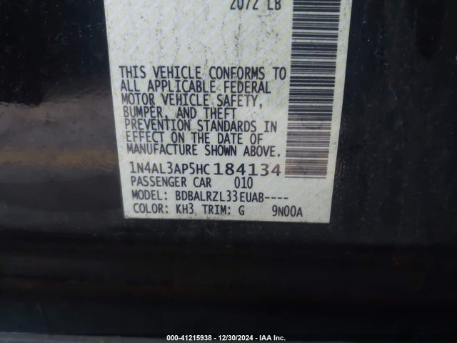 Nissan Altima 2.5 Sl 2017 1N4AL3AP5HC184134 Image 9