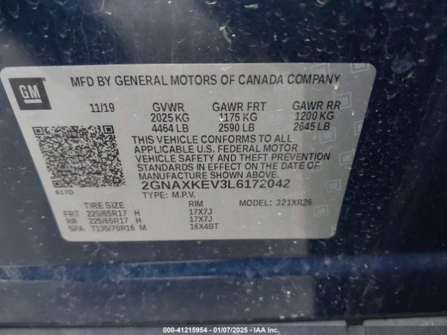 2GNAXKEV3L6172042 Chevrolet Equinox Fwd Lt 1.5l Turbo