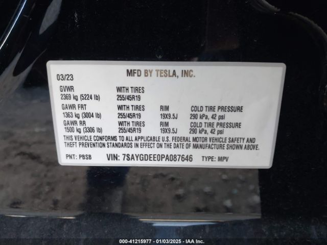 7SAYGDEE0PA087646 Tesla Model Y Awd/long Range Dual Motor All-wheel Drive