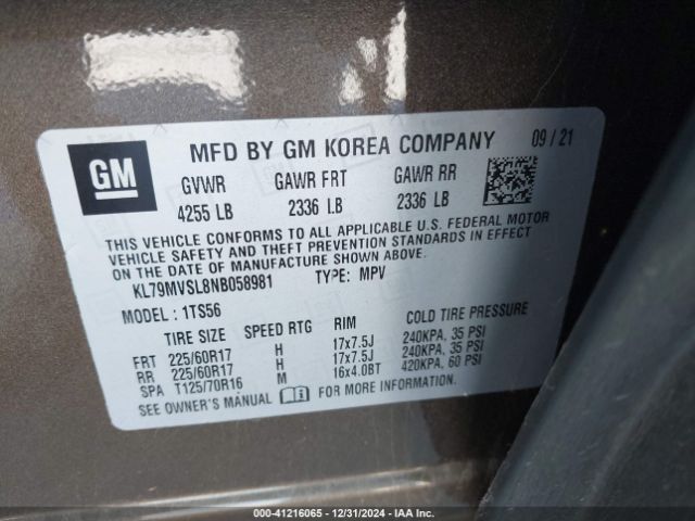 KL79MVSL8NB058981 Chevrolet Trailblazer Fwd Activ