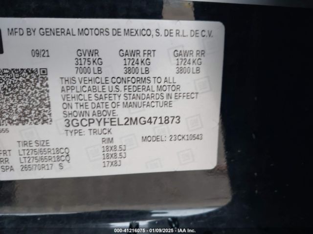 3GCPYFEL2MG471873 Chevrolet l87 - di dfm, alum, gen 5