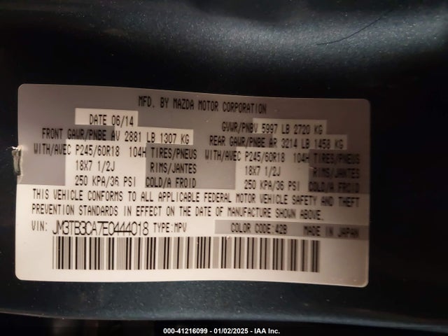 JM3TB3CA7E0444018 Mazda Cx-9 Touring
