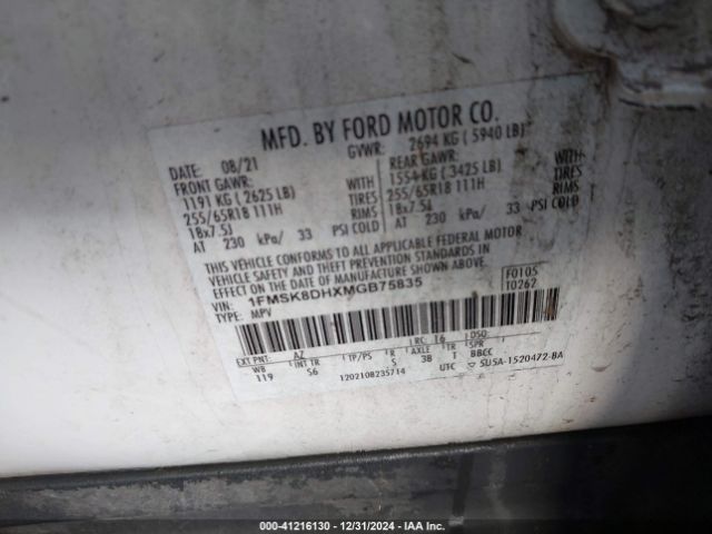 1FMSK8DHXMGB75835 Ford EXPLORER XLT