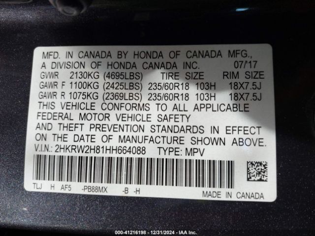 2HKRW2H81HH664088 Honda CR-V EXL