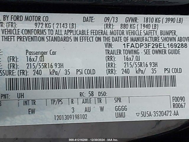 Ford FOCUS SE 2014 1FADP3F29EL169288 Image 9