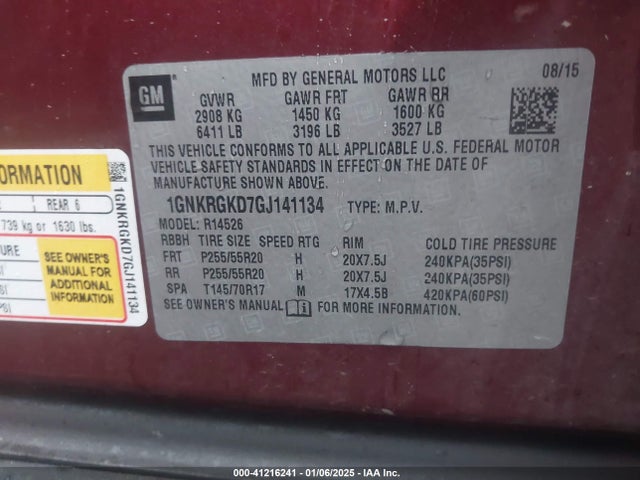 Chevrolet Traverse 1lt 2016 1GNKRGKD7GJ141134 Image 9