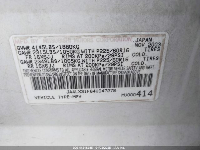 2004 MITSUBISHI OUTLANDER JA4LX31F64U047278 Photo 8