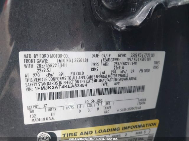 1FMJK2AT4KEA83484 Ford Expedition Max Limited