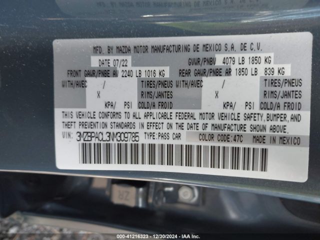 3MZBPACL3NM309785 Mazda Mazda3 Carbon Edition