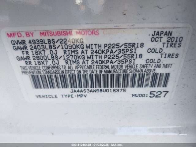 2011 MITSUBISHI OUTLANDER JA4AS3AW9BU018375 Photo 8