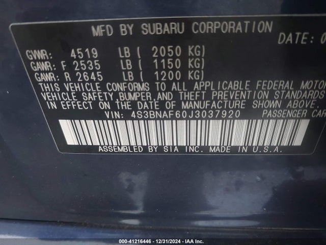 Subaru Legacy 2.5i Premium 2018 4S3BNAF60J3037920 Image 9