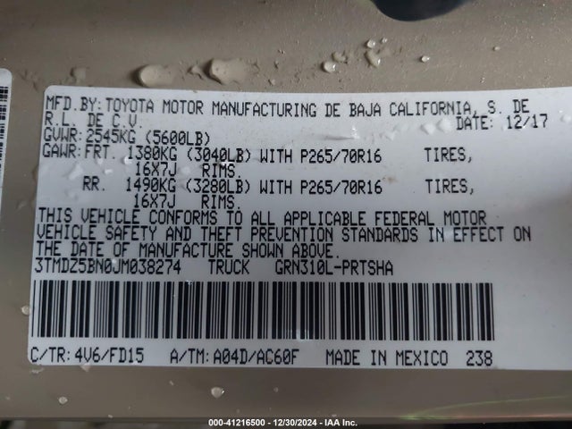 3TMDZ5BN0JM038274 Toyota Tacoma Trd Off Road