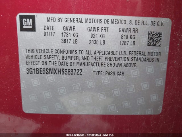 Chevrolet Cruze Lt Auto 2017 3G1BE6SMXHS583722 Image 9