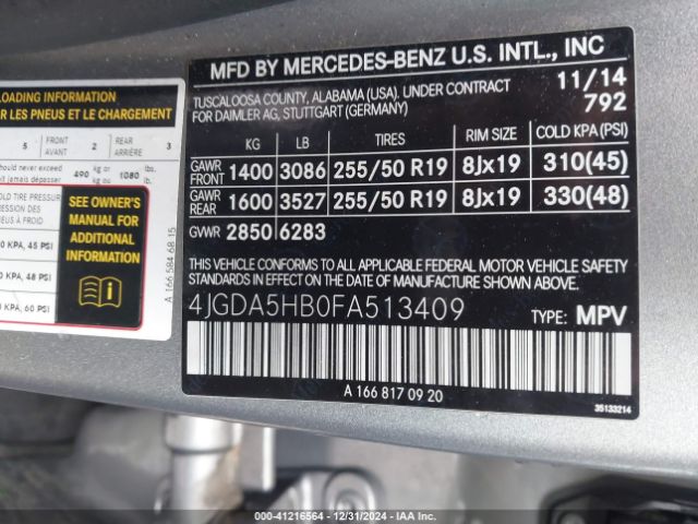 2015 MERCEDES-BENZ ML 350 4JGDA5HB0FA513409 Photo 8