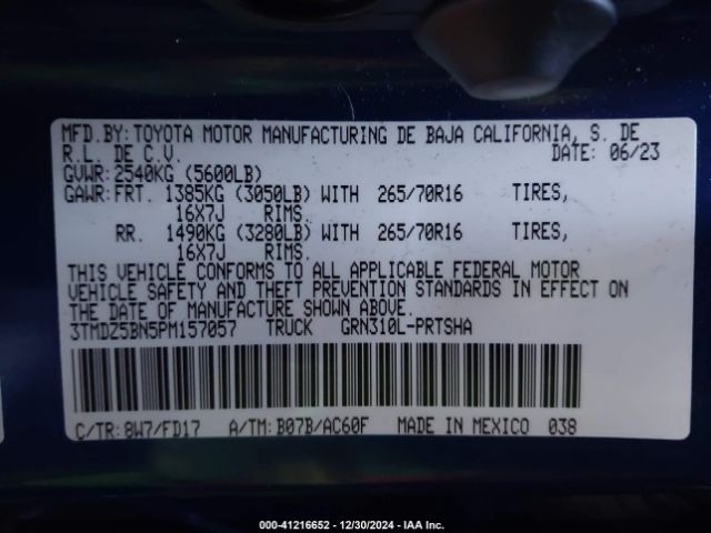 3TMDZ5BN5PM157057 Toyota Tacoma Double Cab/sr5/trd Sport/trd Off Road