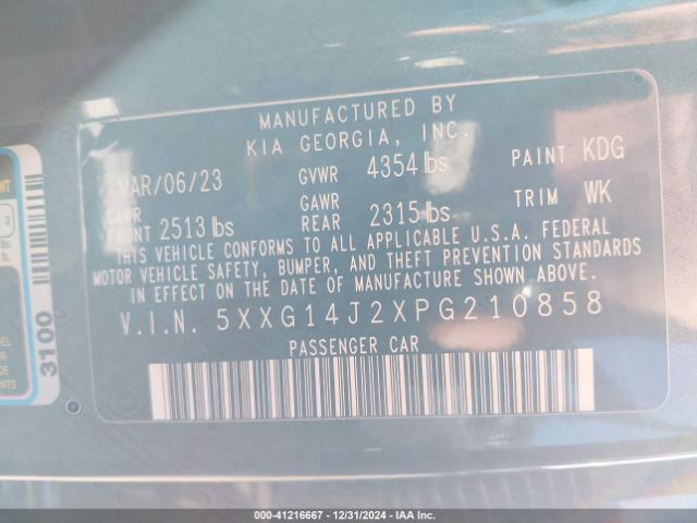 5XXG14J2XPG210858 KIA K5 LXS
