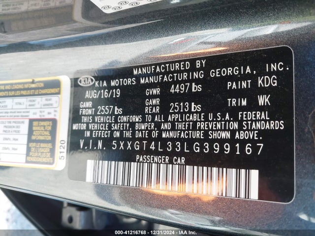 KIA Optima Lx 2020 5XXGT4L33LG399167 Image 9