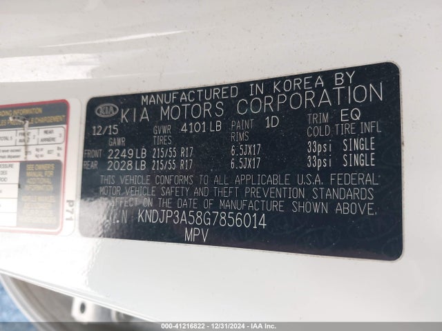 KIA SOUL + 2016 KNDJP3A58G7856014 Image 9