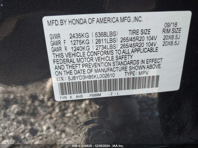 5J8YD3H85KL002610 Acura Mdx Advance
