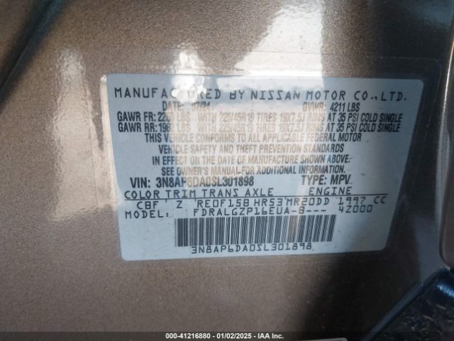 3N8AP6DA0SL301898 Nissan KICKS SR