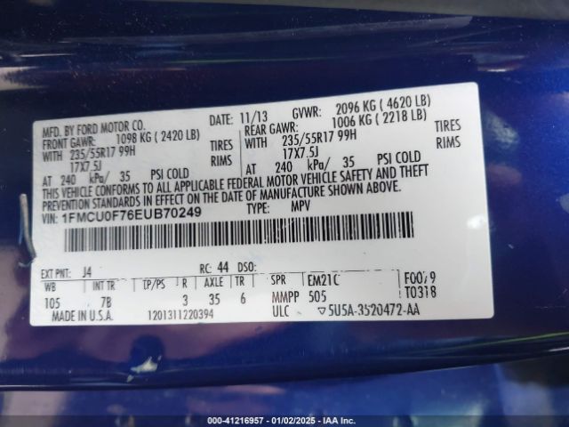 1FMCU0F76EUB70249 Ford ESCAPE S