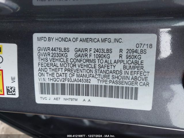 1HGCV2F93JA045382 Honda Accord Touring 2.0t