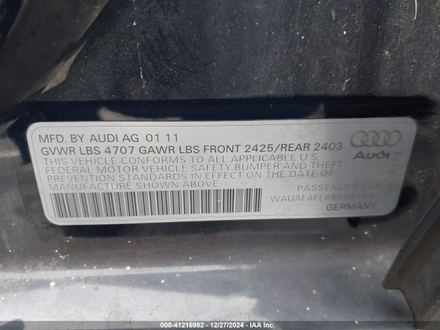 2011 AUDI A4 WAUAFAFL4BN041437 Photo 8